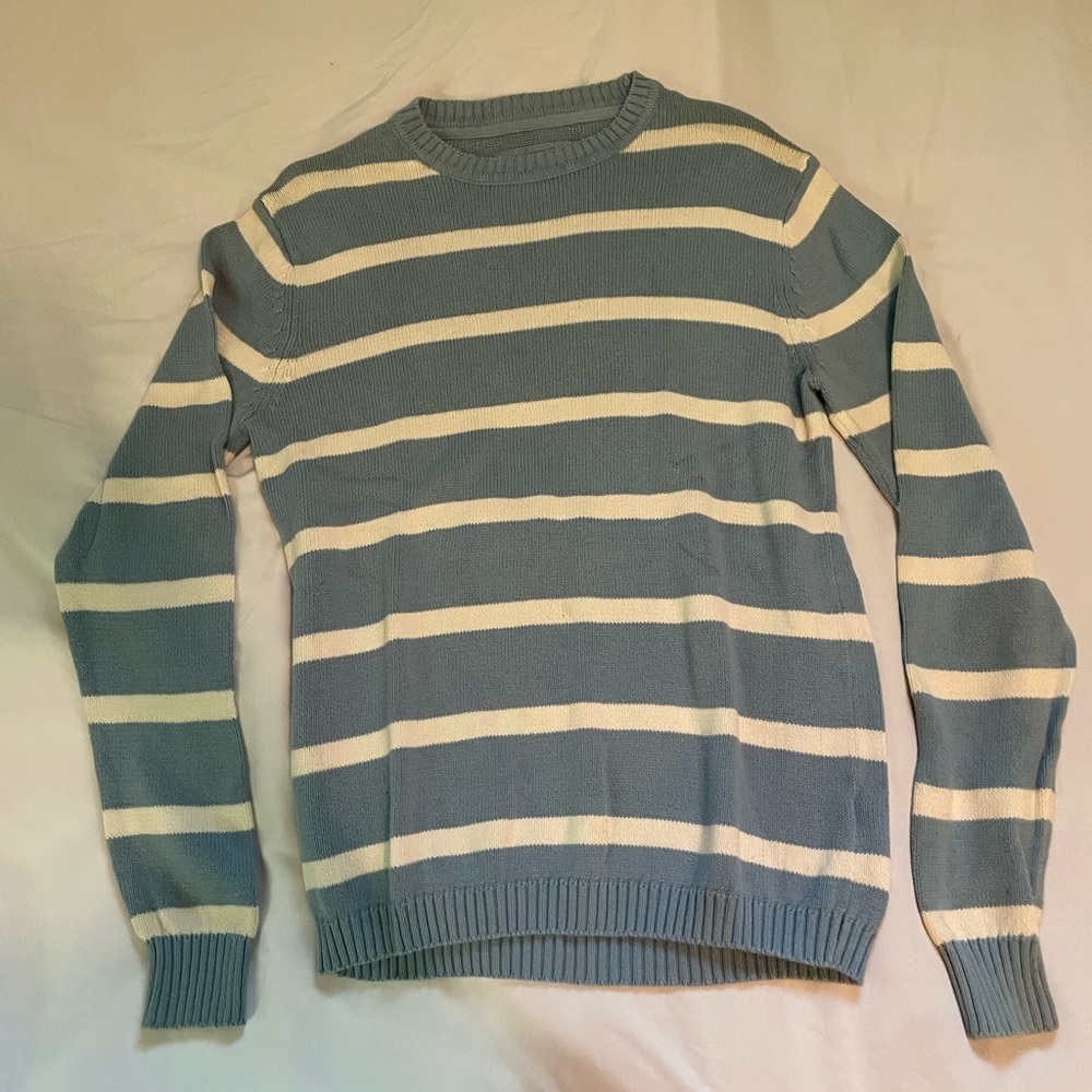 H&M Blue and White Striped Crewneck Sweater